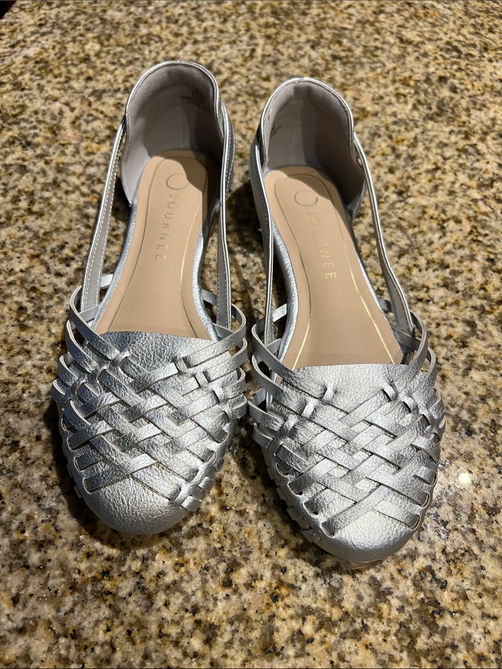 Journee Collection Silver Woven D'Orsay Flats with Slingback